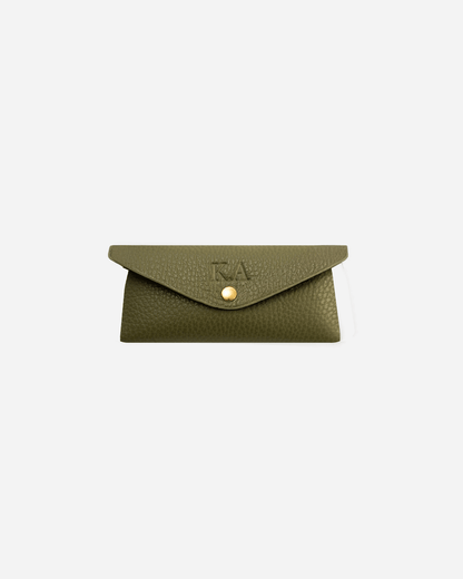 Green Sunglasses Pouch & Zip Card Holder & Medium Zipper Pouch (Set) - Real Leather