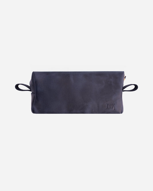 Dark Blue Toiletry Pouch - Real Leather