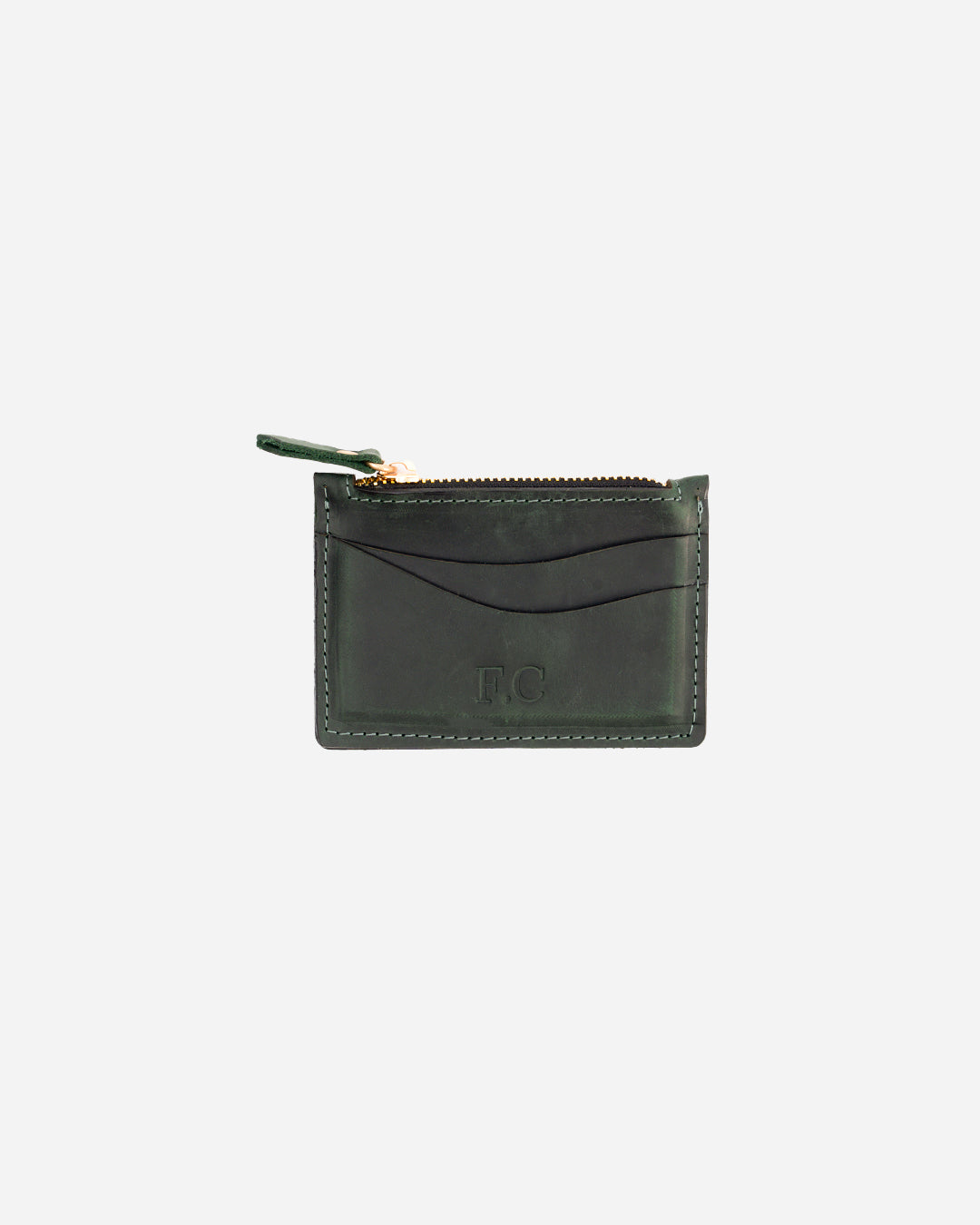 Dark Green Zip Waved Card Holder - Real Leather