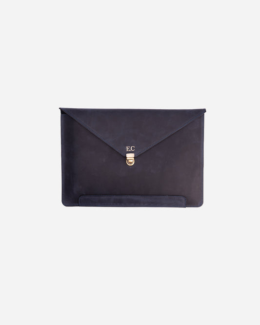 Dark Blue Vintage Buckle Laptop Case - Real Leather