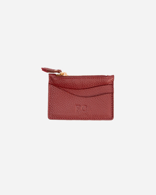 Maroon Zip Waved Card Holder - Real Leather