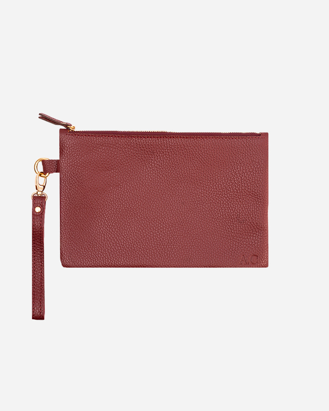 Maroon Medium Zipper Pouch - Real Leather