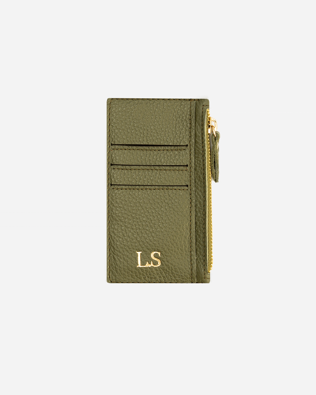 Green Zip Card Holder - Real Leather