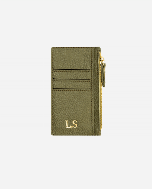Green Zip Card Holder - Real Leather