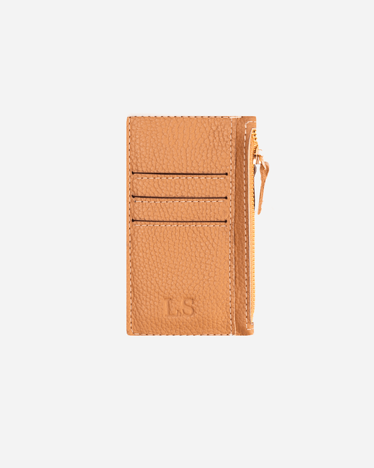 Beige Zip Card Holder - Real Leather