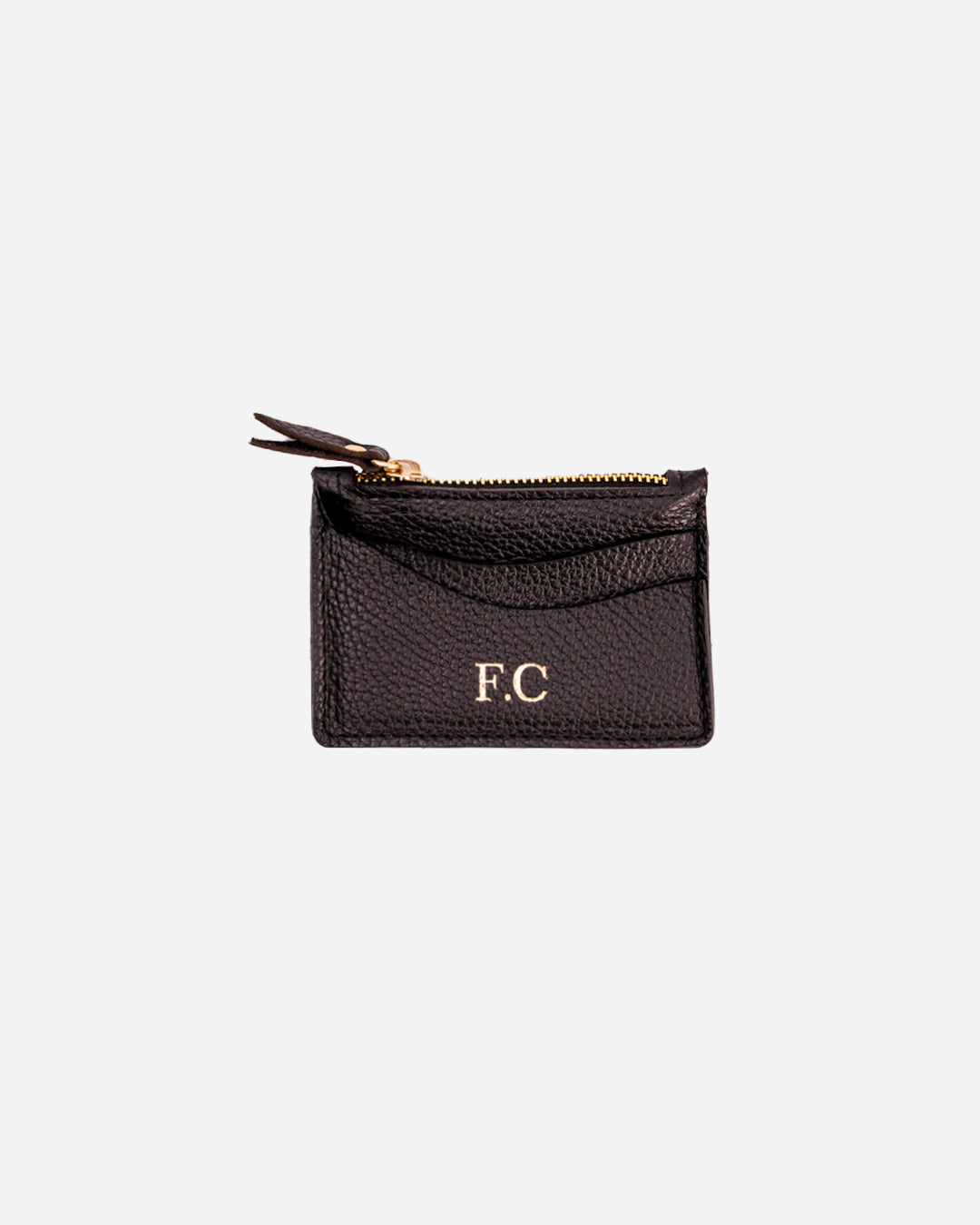 Black Zip Waved Card Holder - Real Leather