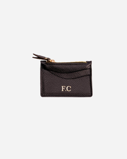 Black Zip Waved Card Holder - Real Leather