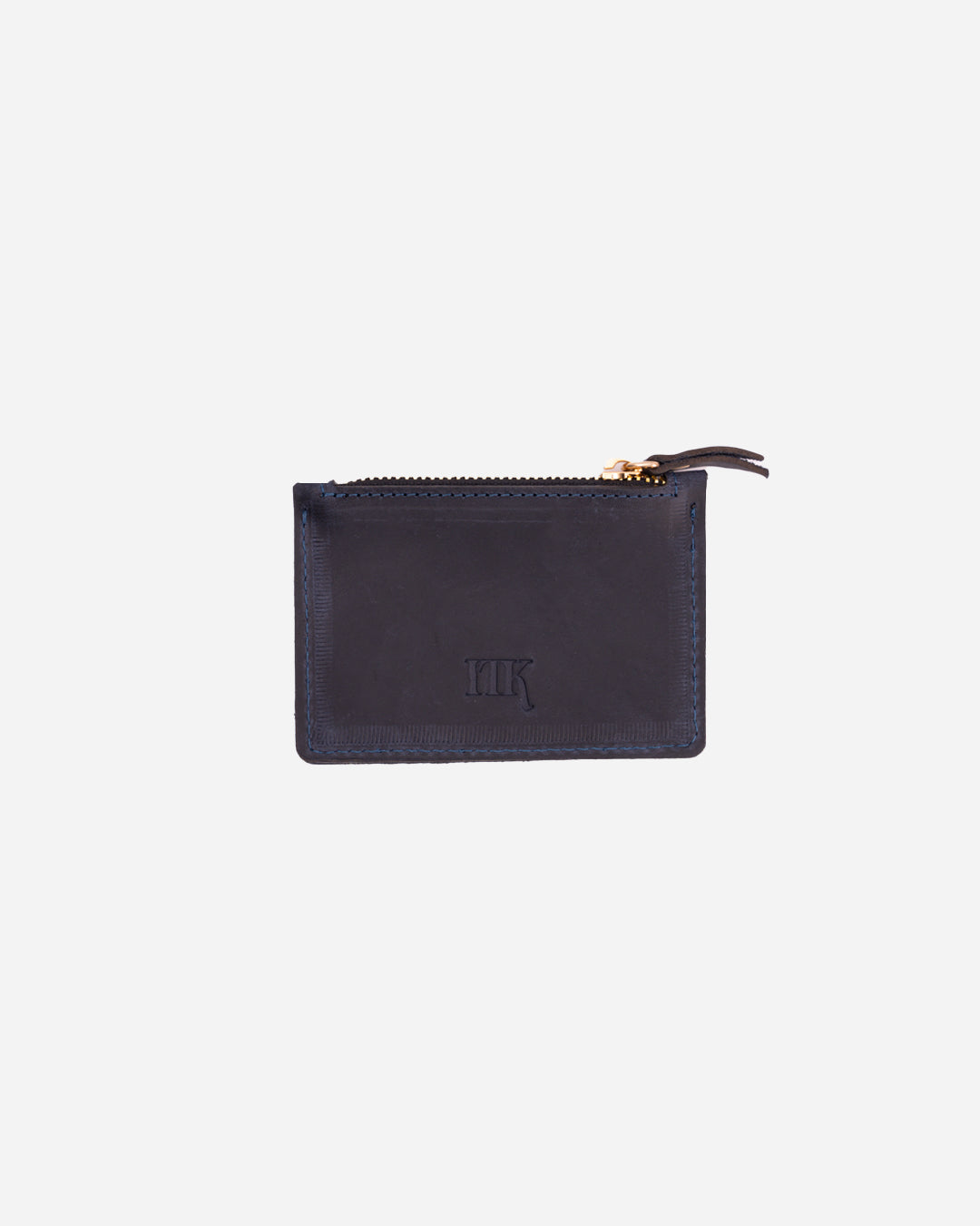 Dark Blue Zip Waved Card Holder - Real Leather