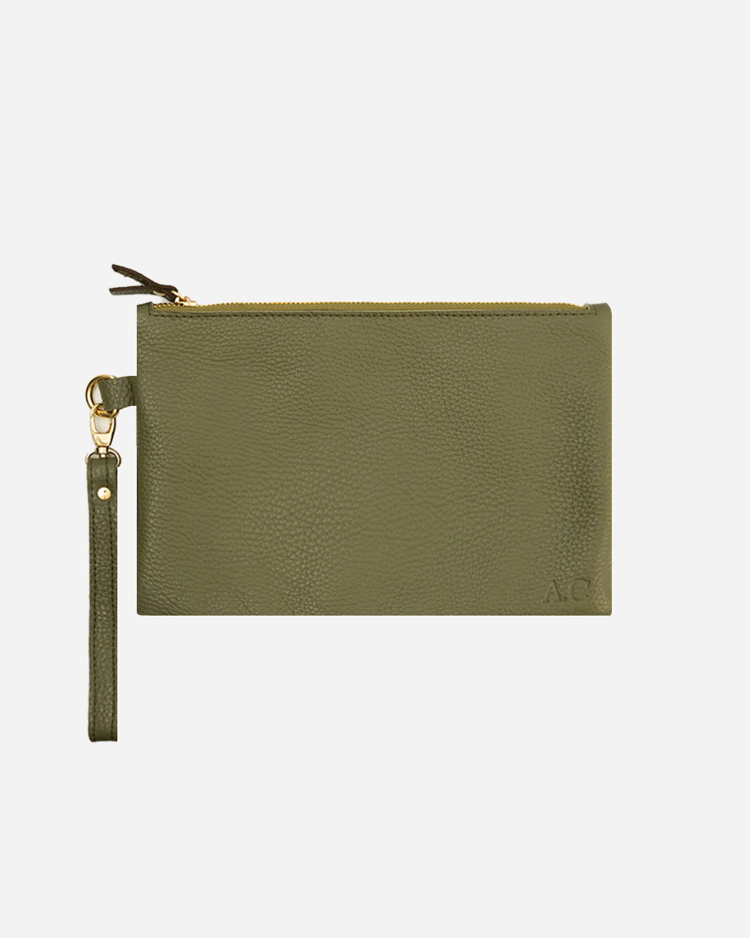 Green Medium Zipper Pouch - Real Leather