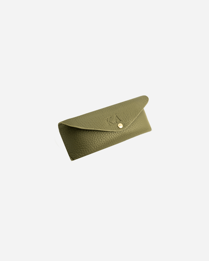 Green Sunglasses Pouch & Zip Card Holder & Medium Zipper Pouch (Set) - Real Leather