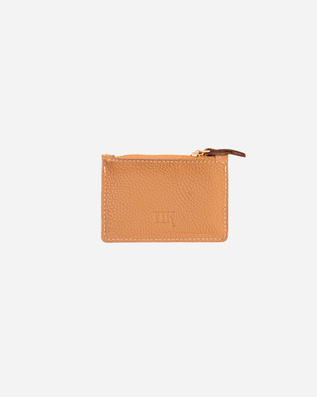 Beige Zip Waved Card Holder - Real Leather