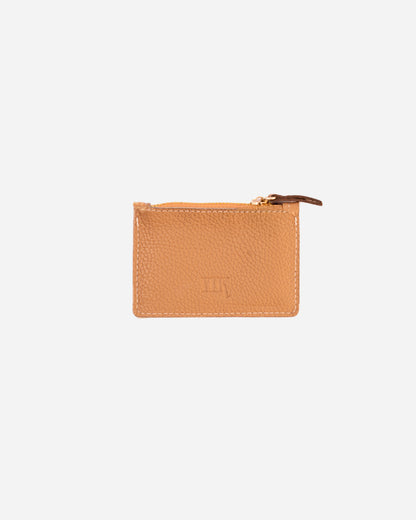 Beige Zip Waved Card Holder - Real Leather