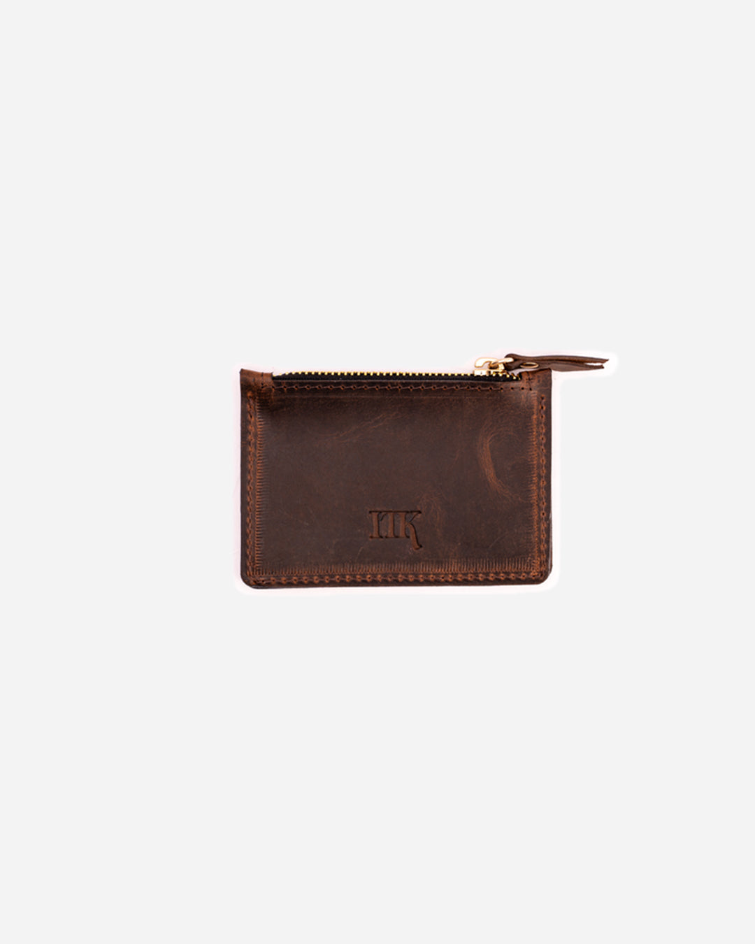 Dark Brown Zip Waved Card Holder - Real Leather