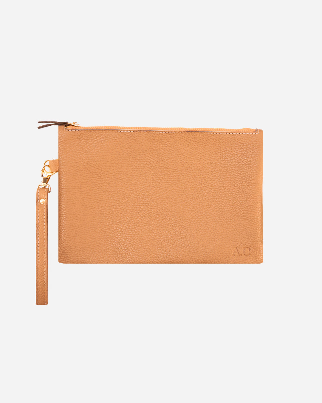 Beige Medium Zipper Pouch - Real Leather