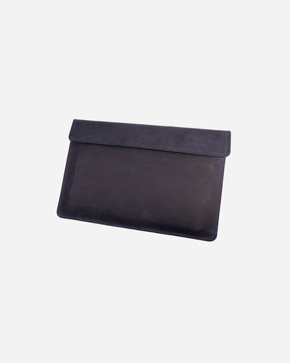 Dark Blue Magnetic Buttoned Laptop Case - Real Leather