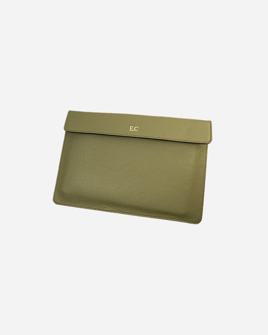 Green Magnetic Buttoned Laptop Case - Real Leather