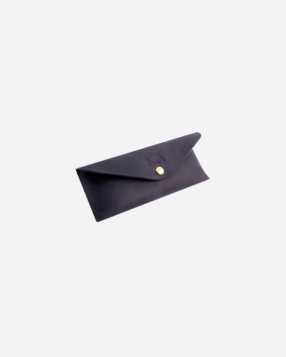 Dark Blue Sunglasses Pouch & Zip Card Holder & Medium Zipper Pouch (Set) - Real Leather