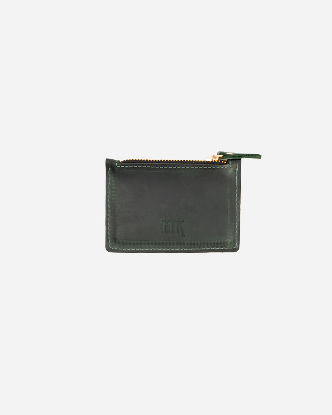 Dark Green Zip Waved Card Holder - Real Leather