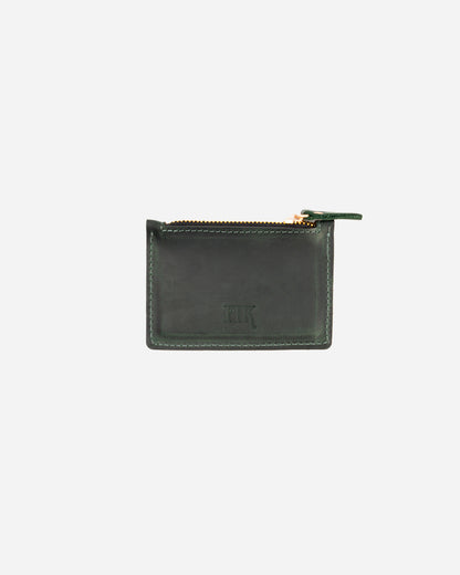 Dark Green Zip Waved Card Holder - Real Leather