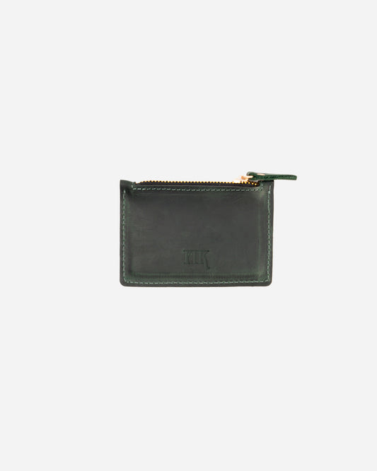 Dark Green Zip Waved Card Holder - Real Leather