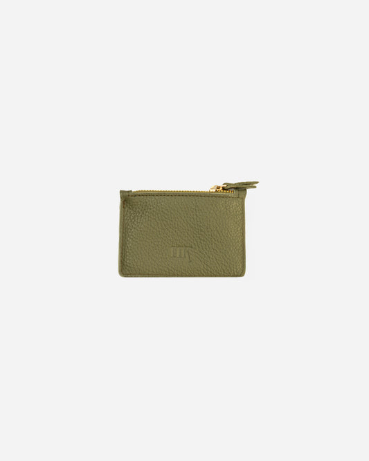 Green Zip Waved Card Holder - Real Leather