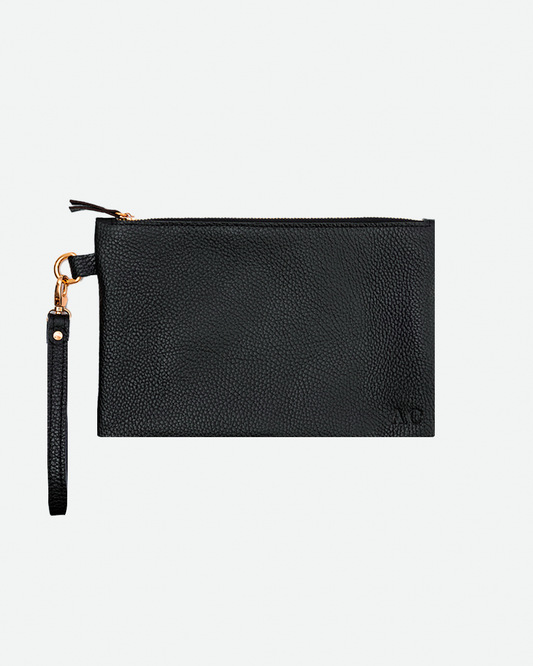 Black Medium Zipper Pouch - Real Leather