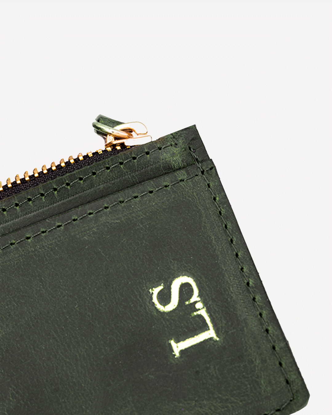 Dark Green Zip Card Holder - Real Leather