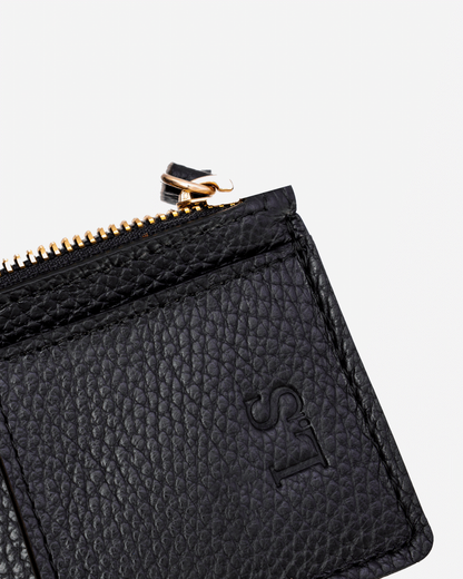 Black Zip Card Holder - Real Leather