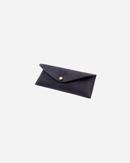 Dark Blue Sunglasses Pouch & Zip Card Holder & Medium Zipper Pouch (Set) - Real Leather