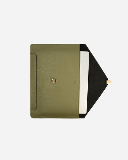 Green Vintage Buckle Laptop Case - Real Leather