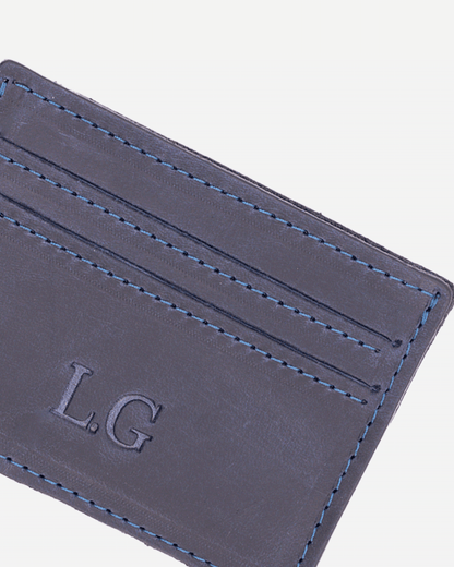 Dark Blue Keychain & Cardholder & Luggage tag & Passport Cover (Set) - Real Leather