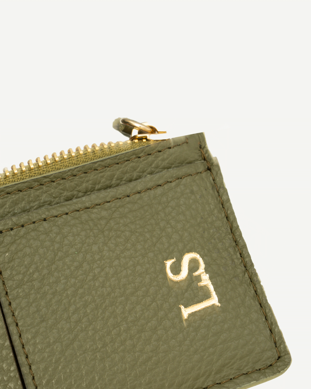 Green Zip Card Holder - Real Leather