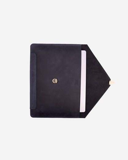 Dark Blue Vintage Buckle Laptop Case - Real Leather
