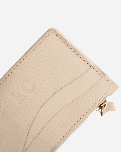 Offwhite Zip Waved Card Holder - Real Leather