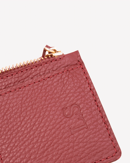 Maroon Zip Card Holder - Real Leather