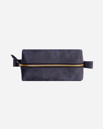 Dark Blue Toiletry Pouch - Real Leather