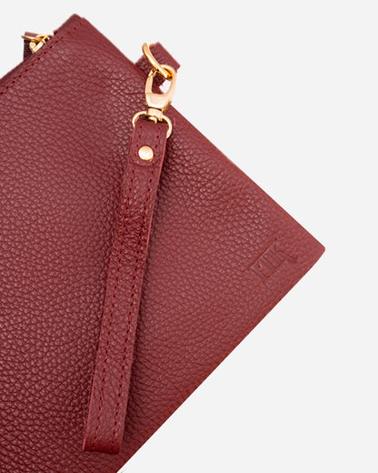 Maroon Sunglasses Pouch & Zip Card Holder & Medium Zipper Pouch (Set) - Real Leather