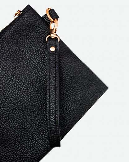 Black Medium Zipper Pouch - Real Leather