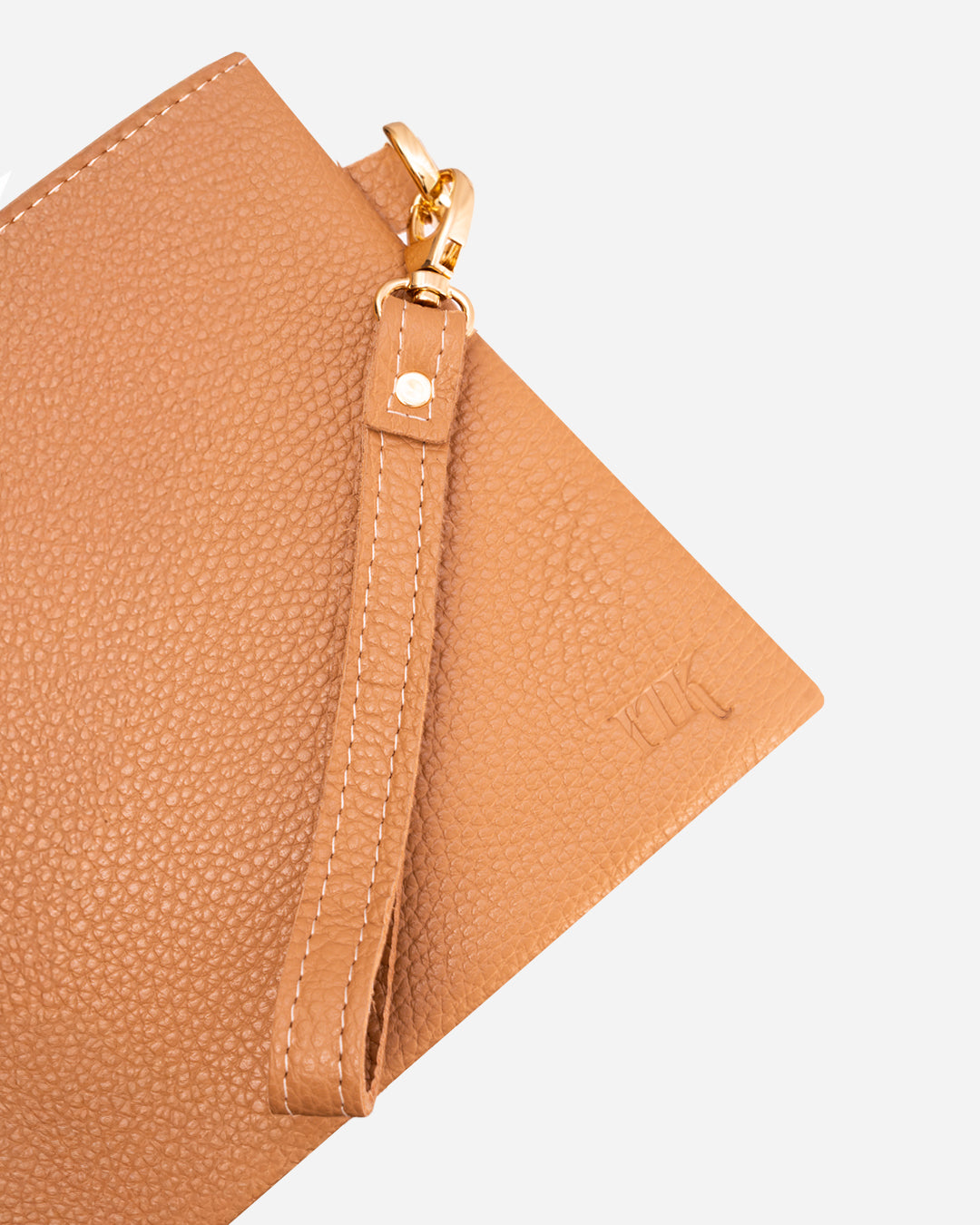 Beige Medium Zipper Pouch - Real Leather
