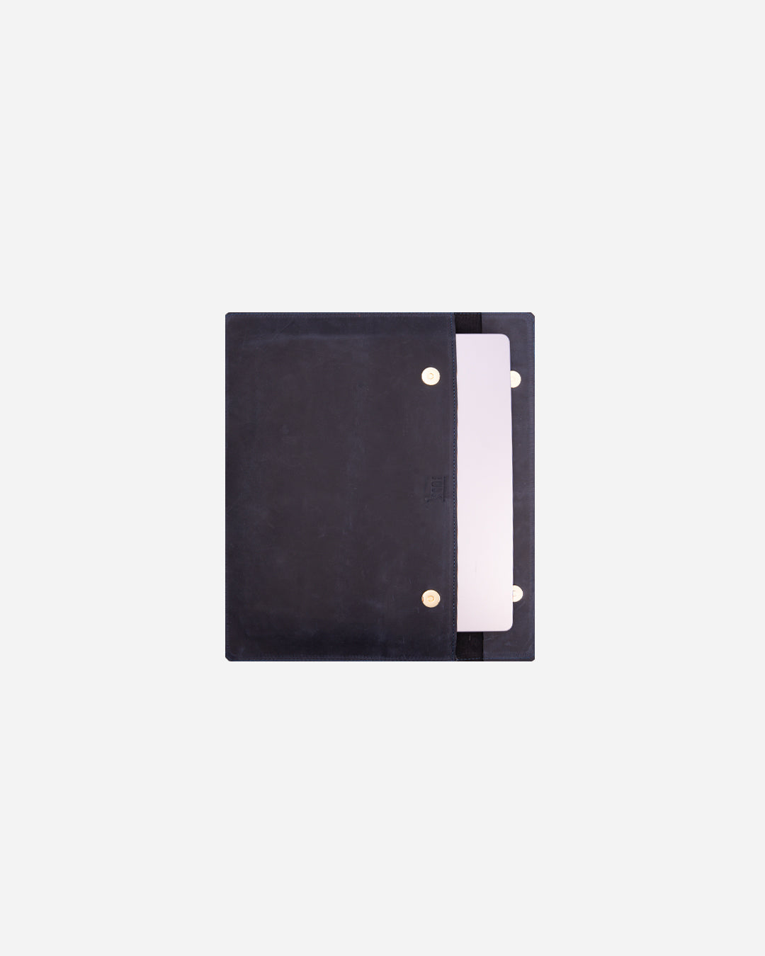 Dark Blue Magnetic Buttoned Laptop Case - Real Leather