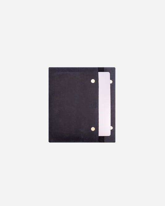 Dark Blue Magnetic Buttoned Laptop Case - Real Leather