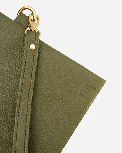 Green Medium Zipper Pouch - Real Leather