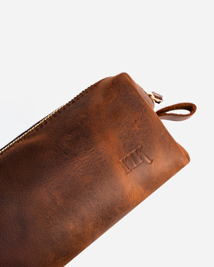 Dark Brown Pencil case - Real Leather