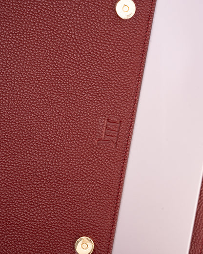 Maroon Magnetic Buttoned Laptop Case - Real Leather