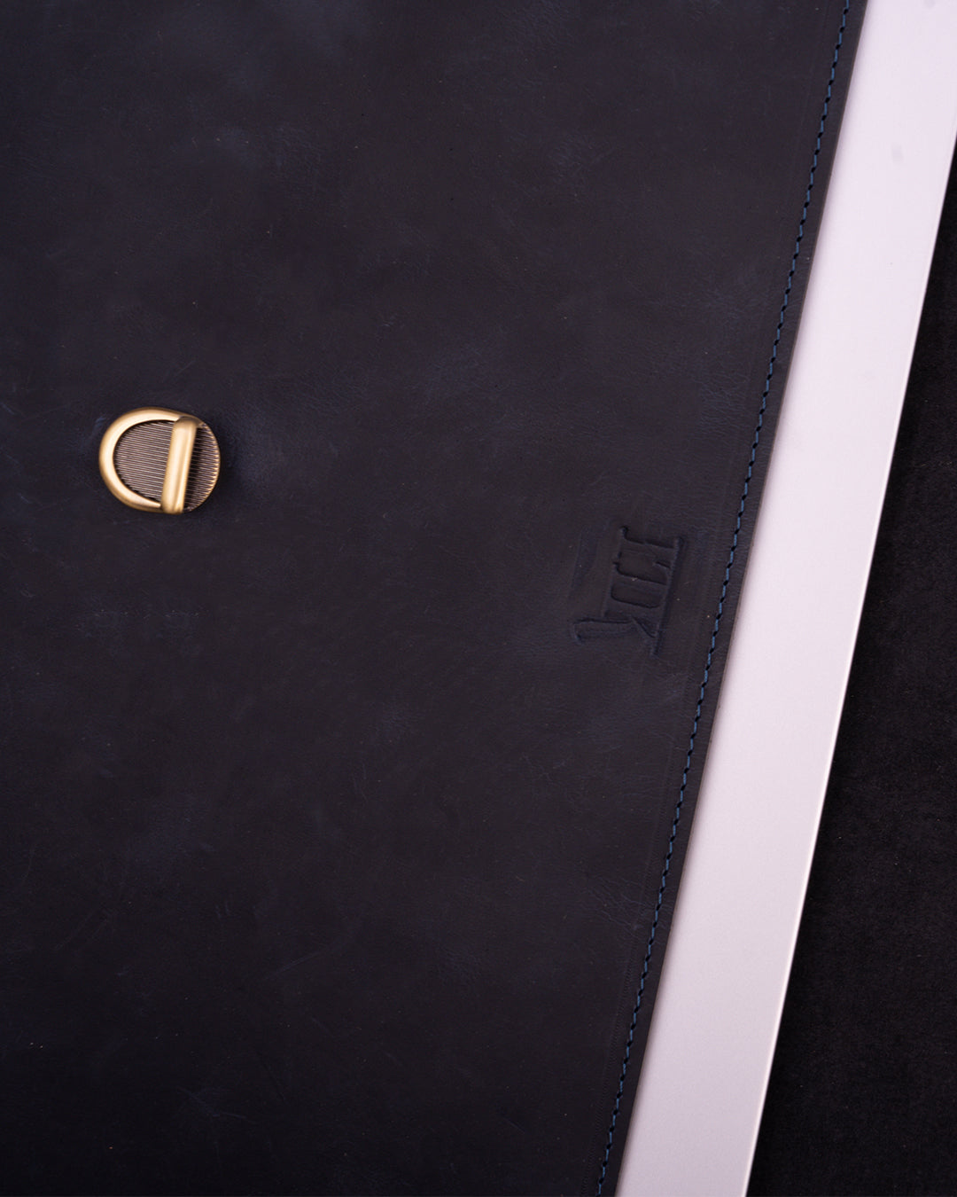 Dark Blue Vintage Buckle Laptop Case - Real Leather
