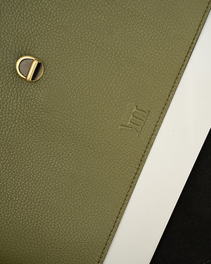 Green Vintage Buckle Laptop Case - Real Leather
