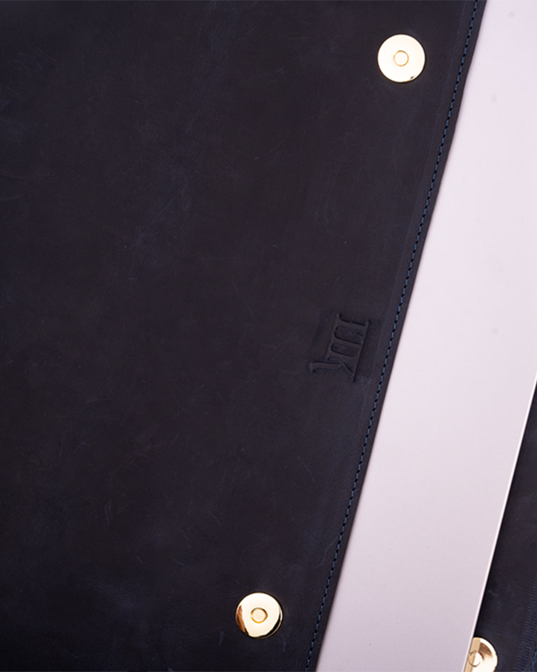 Dark Blue Magnetic Buttoned Laptop Case - Real Leather