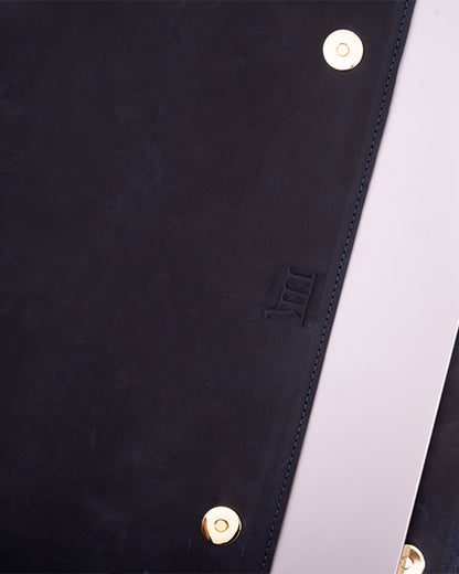 Dark Blue Magnetic Buttoned Laptop Case - Real Leather