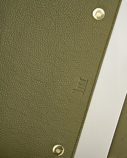 Green Magnetic Buttoned Laptop Case - Real Leather