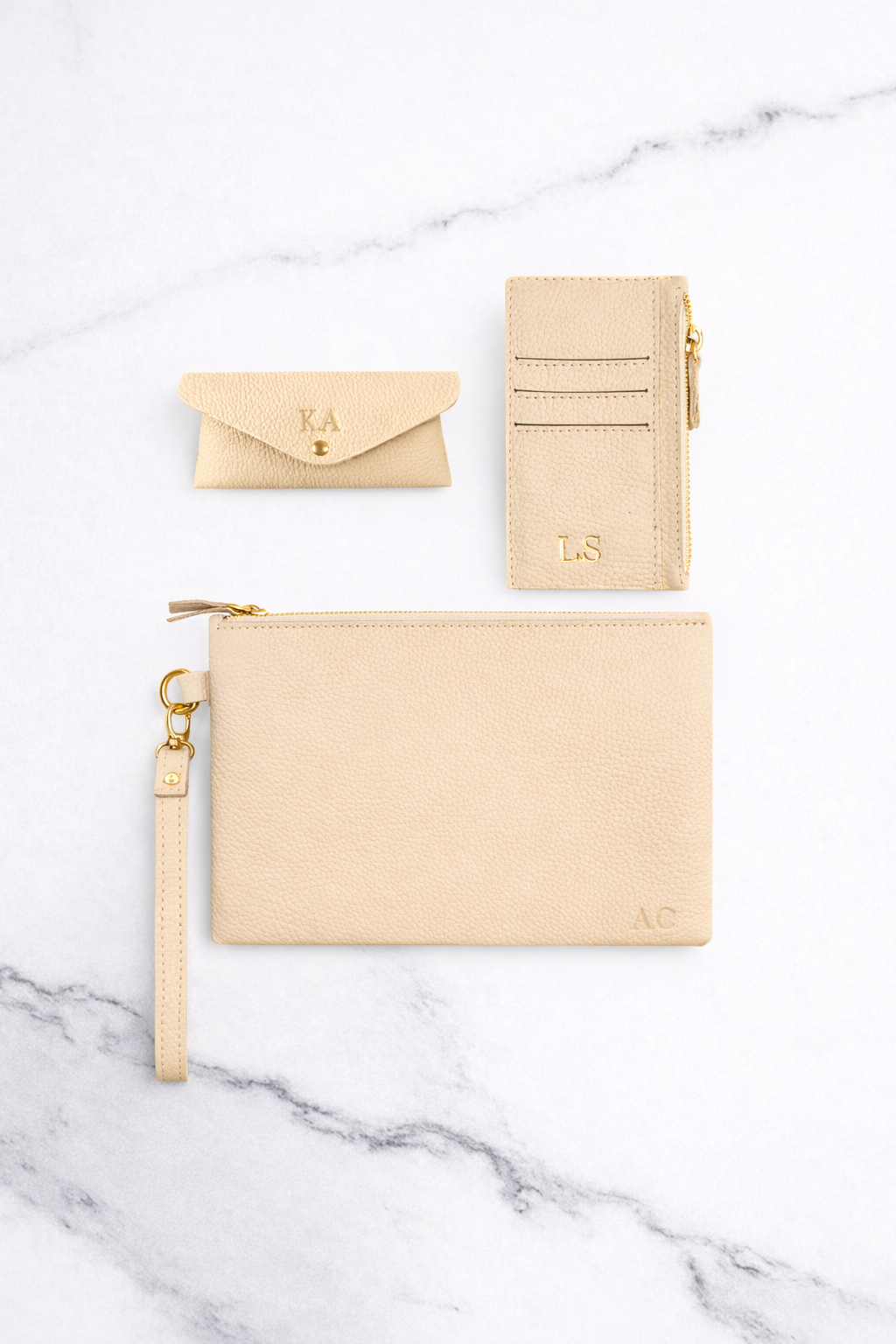 Offwhite Sunglasses Pouch & Zip Card Holder & Medium Zipper Pouch (Set) - Real Leather